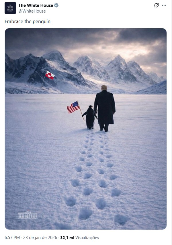 Montagem de Trump com pinguim na Groenlândia gera memes e reações; Casa Branca rebate
