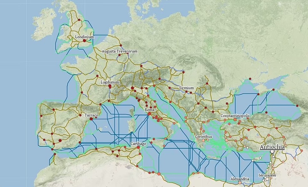 Mapa da Roma Antiga foi criado por historiadores da Universidade de Stanford — Foto: ORBIS