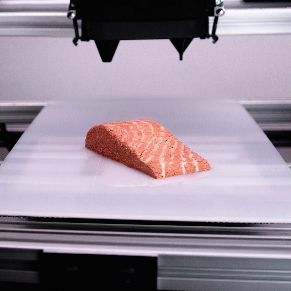 Salmão vegano foi impresso em 3D — Foto: Revo Foods