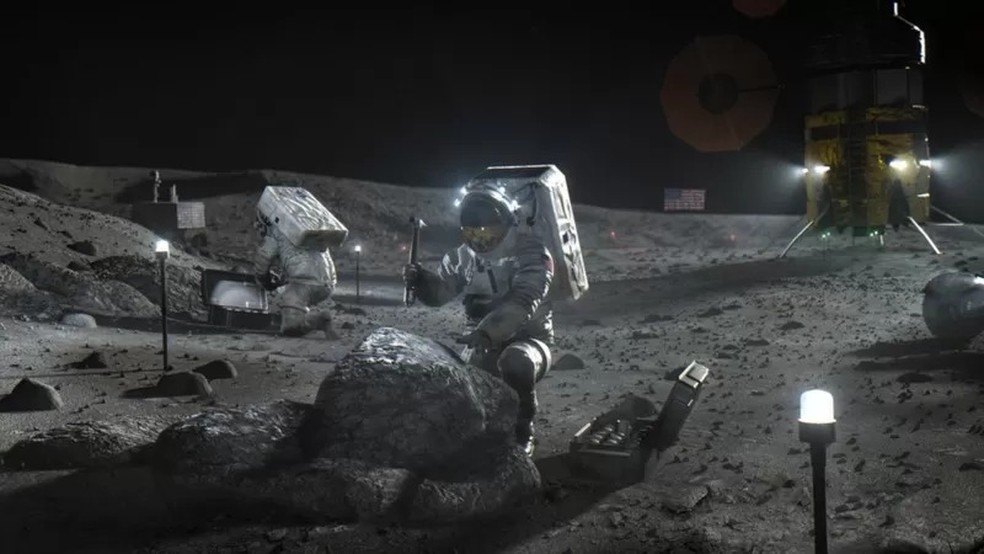 EUA e outras potências espaciais querem estabelecer bases habitáveis na Lua — Foto: NASA via BBC News